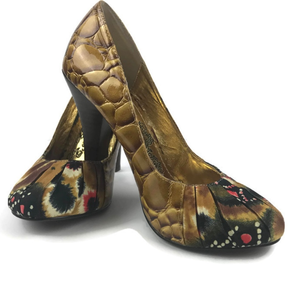 Naughty Monkey Croc Embossed & Fabric Heels